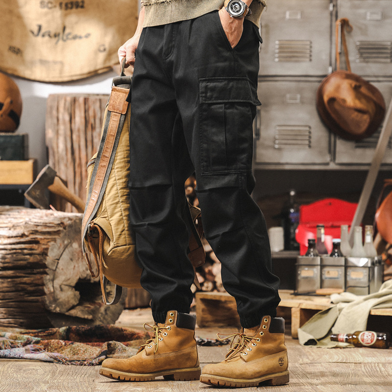 美式復古工裝褲子男秋冬款潮牌戰術機能傘兵褲寬鬆束腳加絨休閒褲