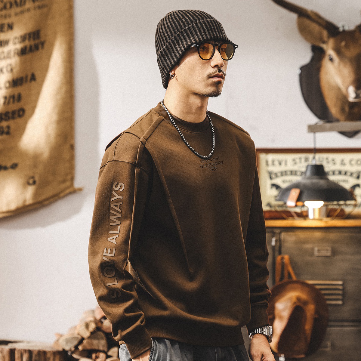 美式復古廓形重磅衛衣男春秋新款潮牌設計感結構寬鬆大碼男士上衣