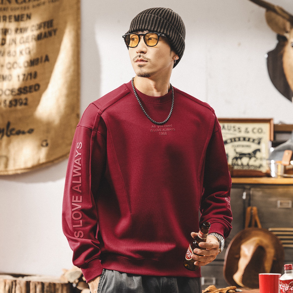 美式復古廓形重磅衛衣男春秋新款潮牌設計感結構寬鬆大碼男士上衣