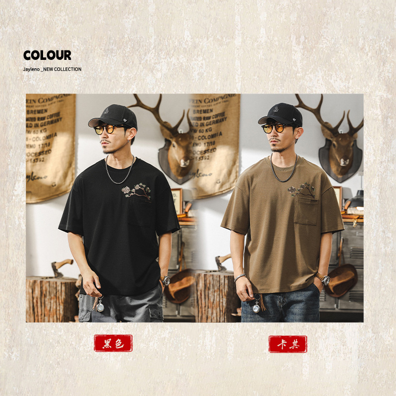 萊賽爾天絲親膚短袖男款夏季國潮印花T恤男潮牌寬鬆大碼男士上衣