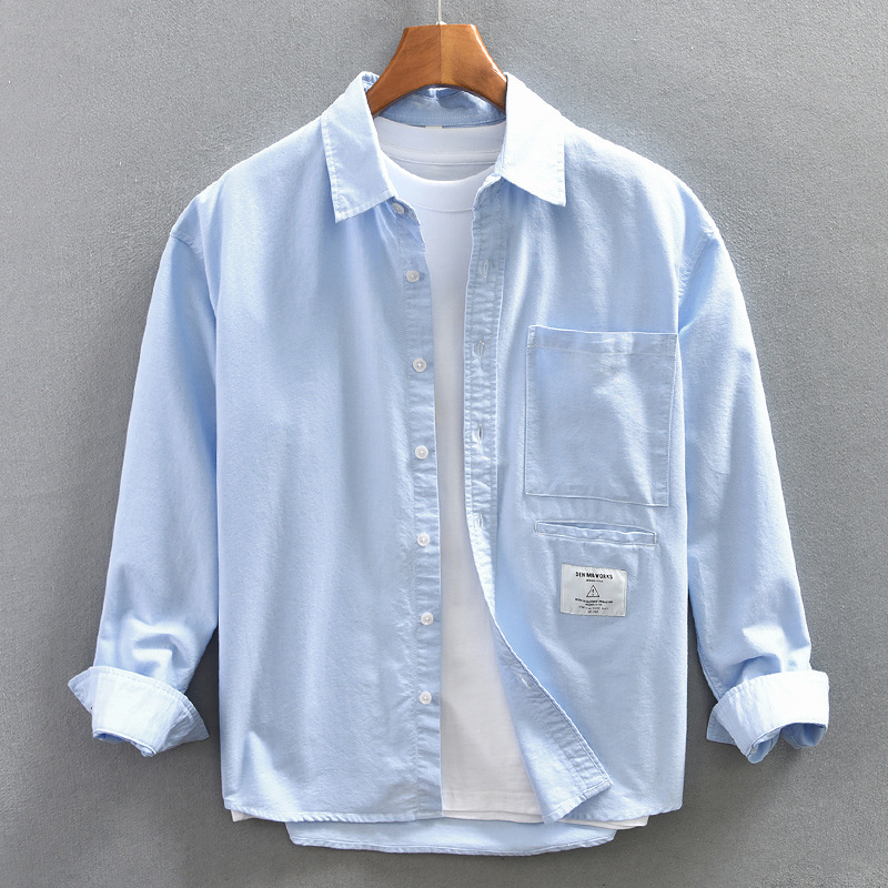 杰雷諾美式工裝簡約白色襯衫男長袖日系寬鬆潮牌襯衣外套男春秋款