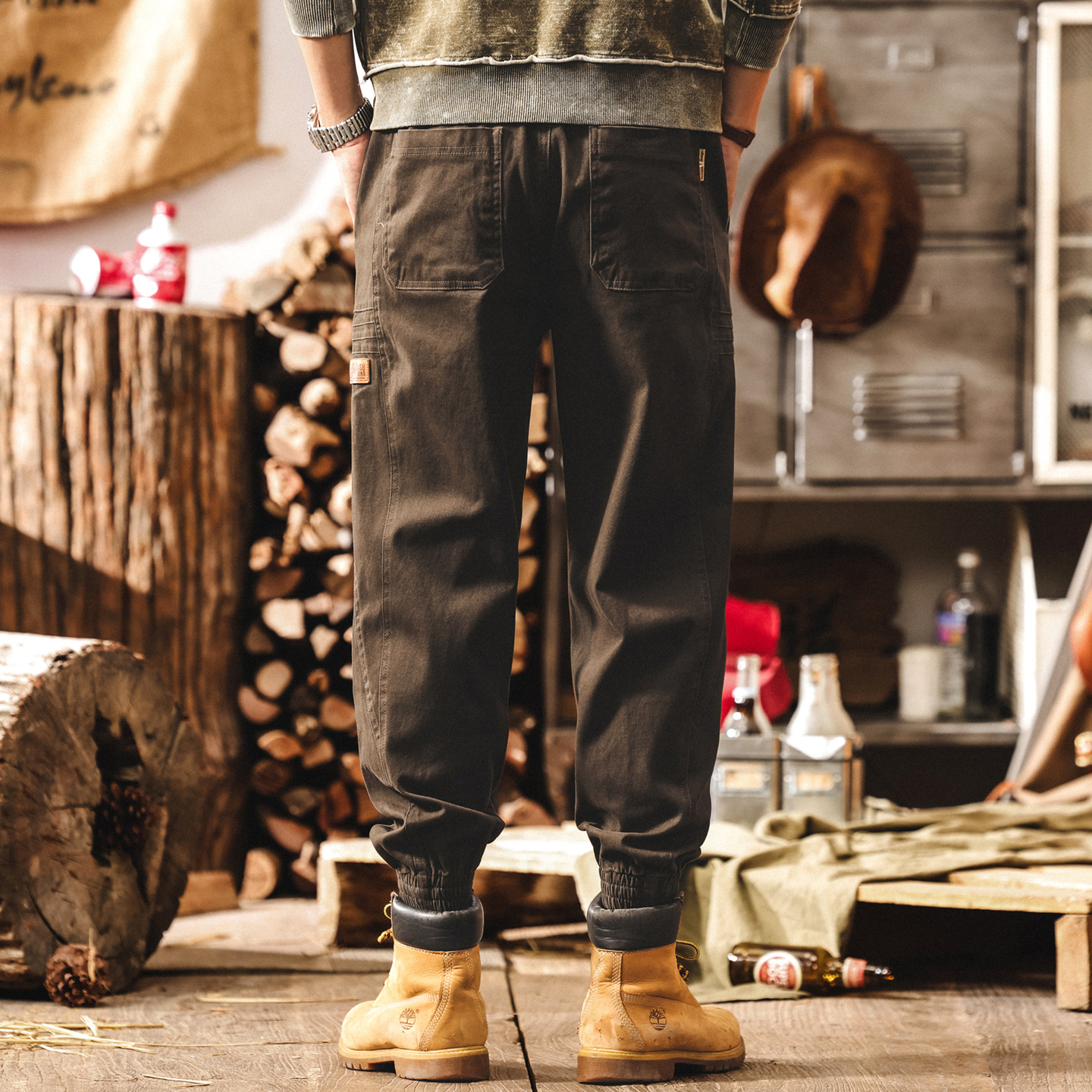 美式復古簡約潮牌工裝褲子男秋季新款男士休閒褲寬鬆大碼束腳褲潮