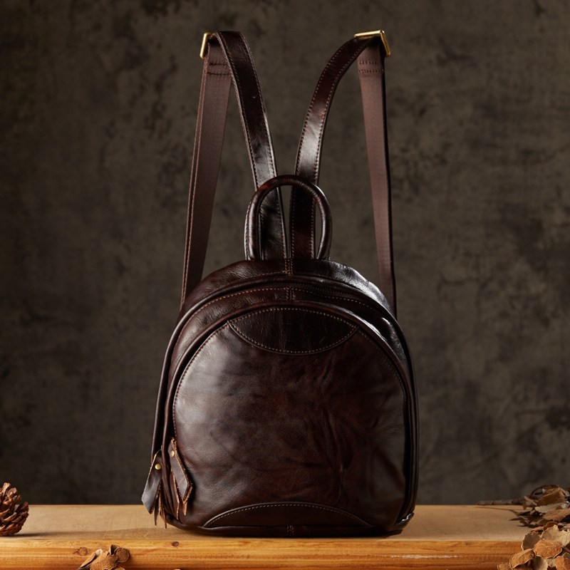 手工植鞣頭層牛皮雙肩包女士時尚百搭真皮休閒通勤迷你小背包女包