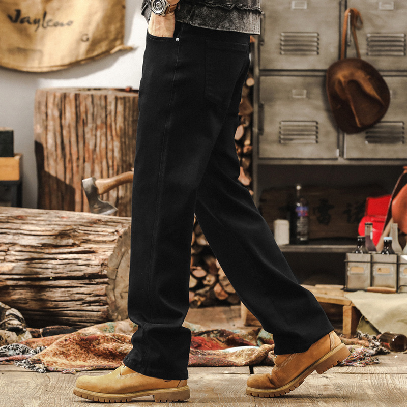 美式經典復古彈力黑色牛仔褲男秋季潮牌2024新款寬鬆直筒休閒長褲