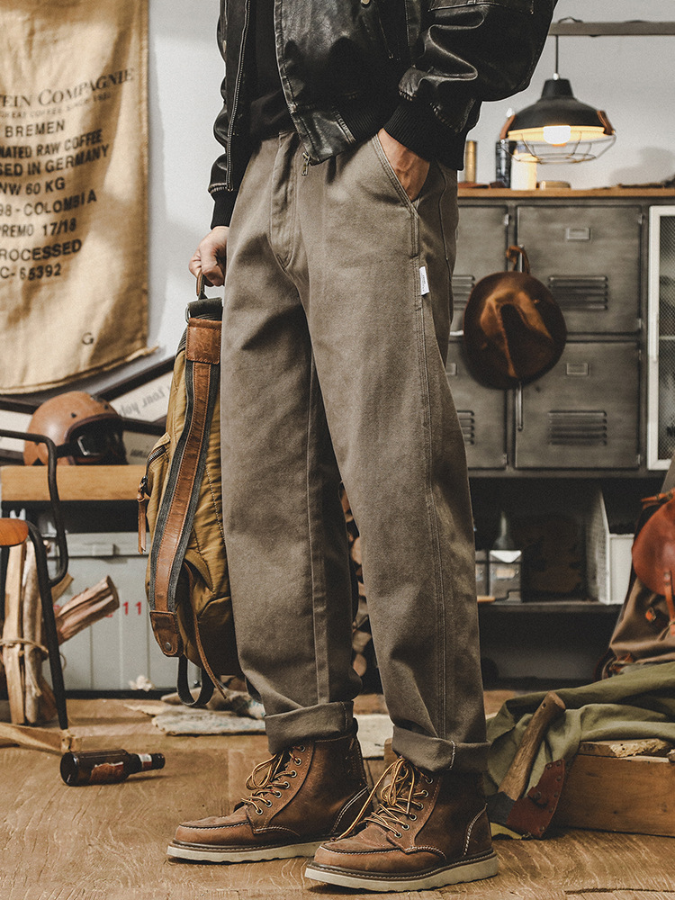 杰雷諾美式復古重磅工裝褲子男秋季潮牌百搭炒洗寬鬆直筒休閒長褲