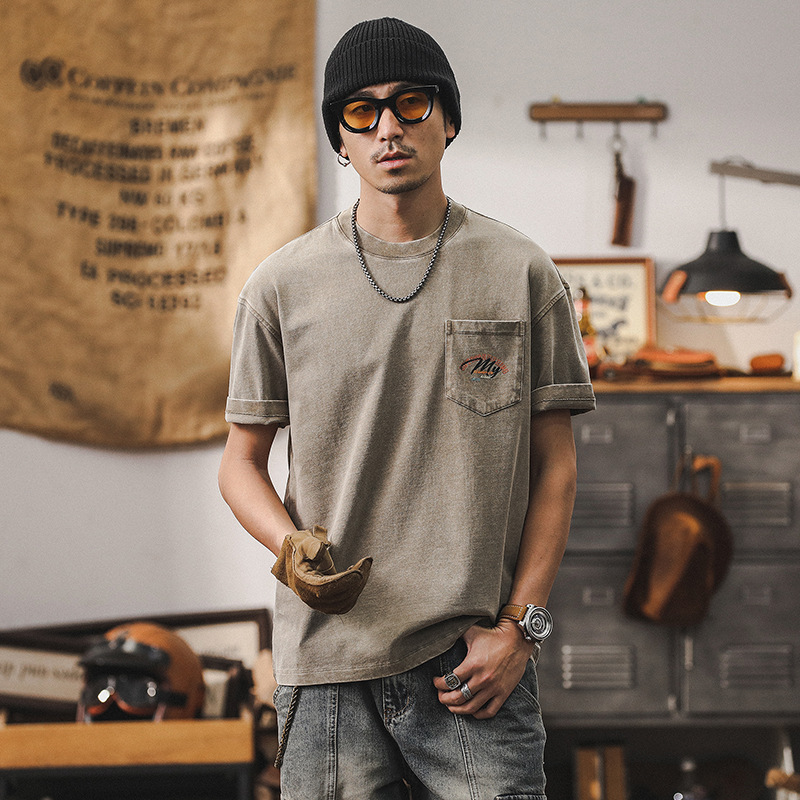 杰雷諾美式復古短袖T恤男夏季上衣2024新款潮牌重磅男士體恤