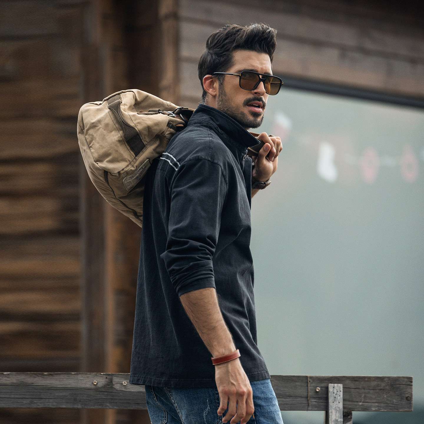 美式重磅復古Polo衫男2026新款寬鬆廓形硬漢水洗長袖T恤男士春季