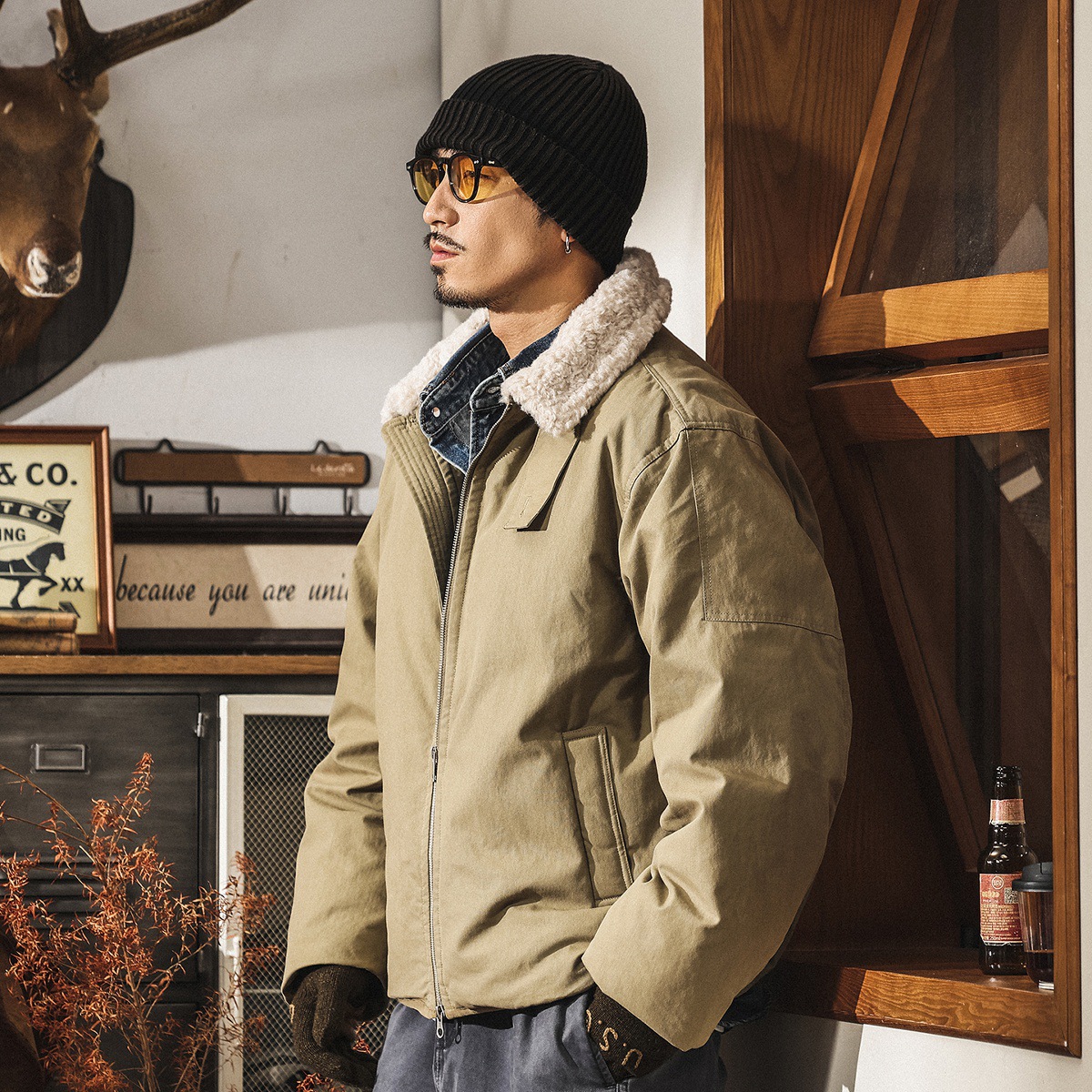 美式復古高蓬鬆90絨座山雕毛領羽絨服男冬季加厚保暖禦寒冬裝外套