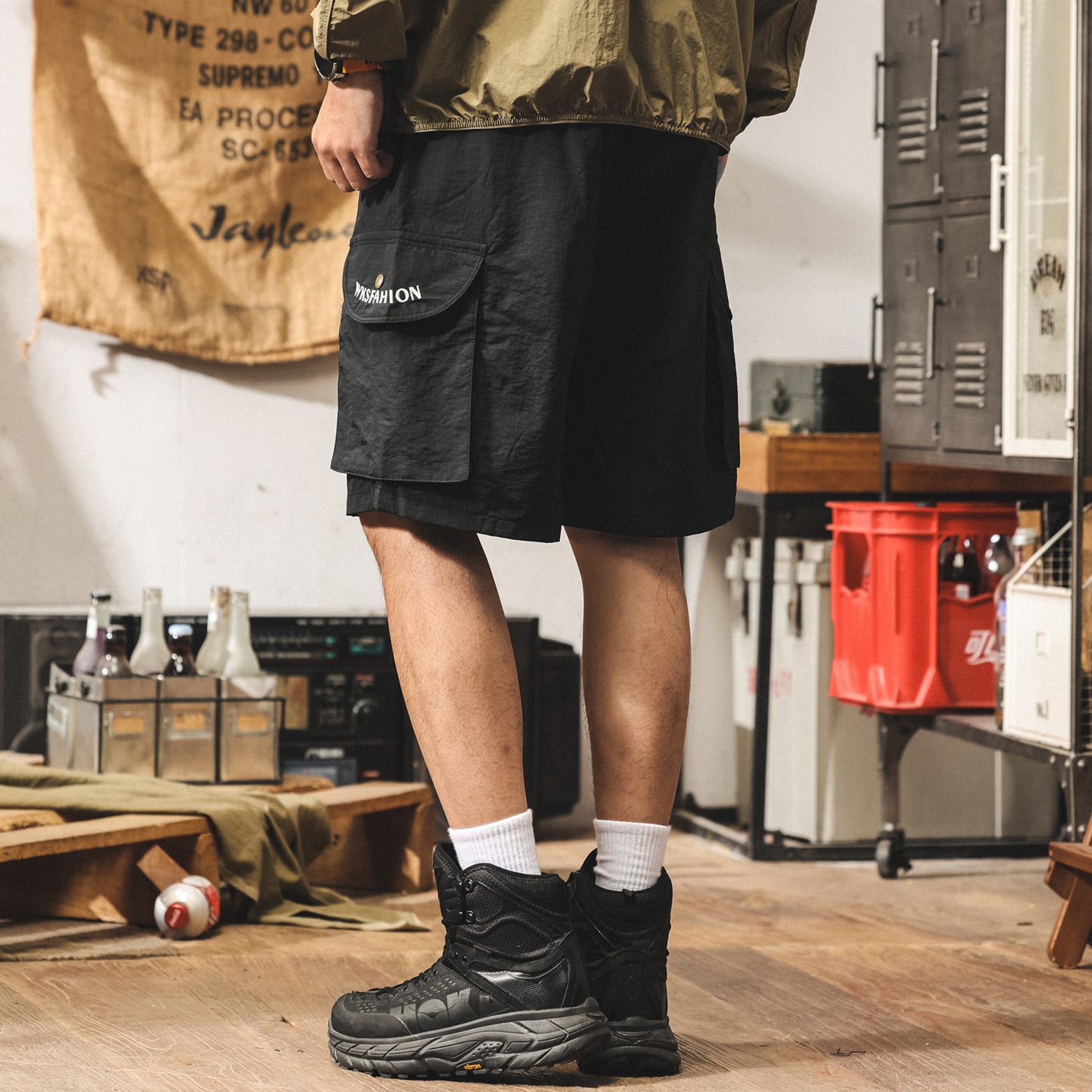 美式復古冰絲短褲男夏季新款潮牌工裝五分褲立體口袋寬鬆休閒中褲