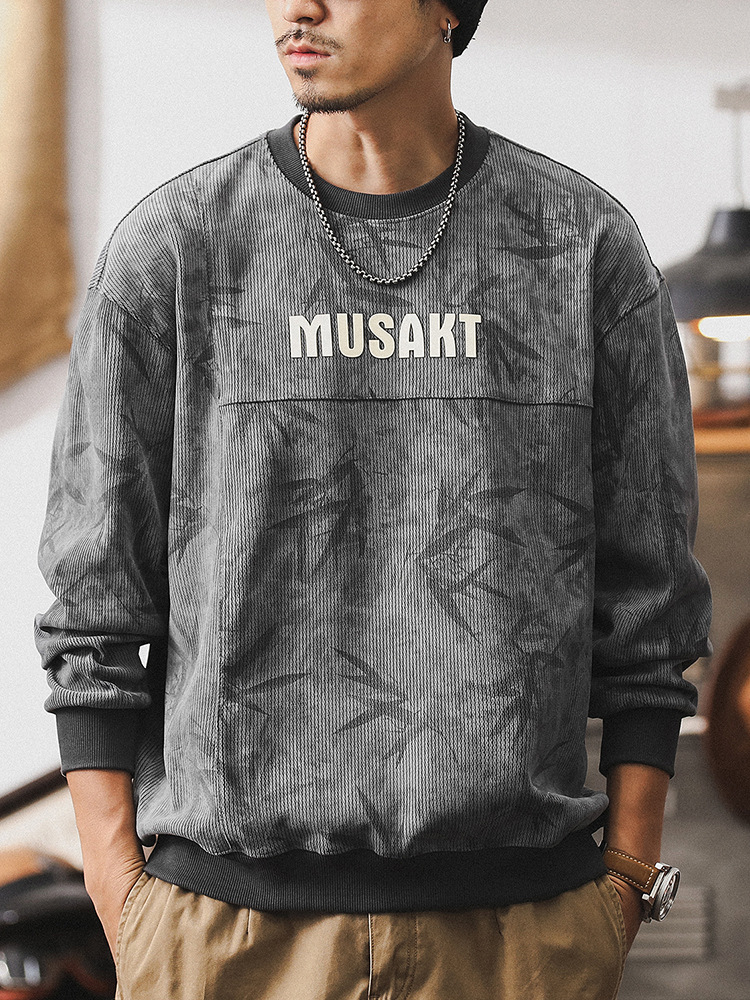 美式複古重磅衛衣男款潮牌秋季衣服寬松條紋肌理印染男士休閑上衣