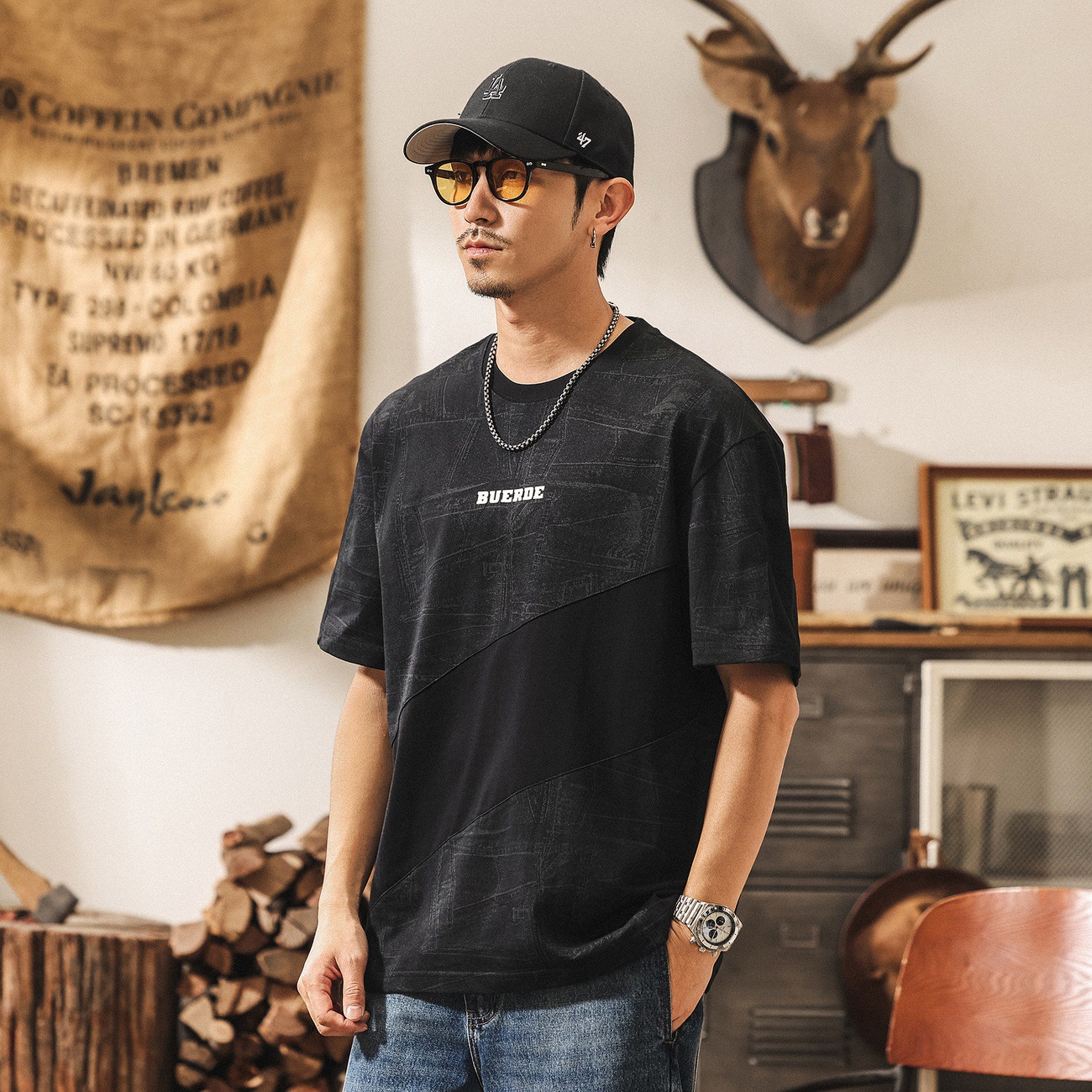 美式復古重磅T恤短袖男款夏季2026新款潮牌印花寬鬆半袖體恤