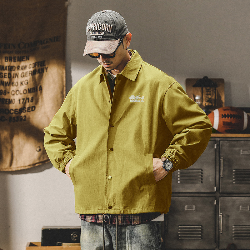 杰雷諾美式潮牌山系印花飛行員夾克男秋冬款休閒翻領教練服外套男