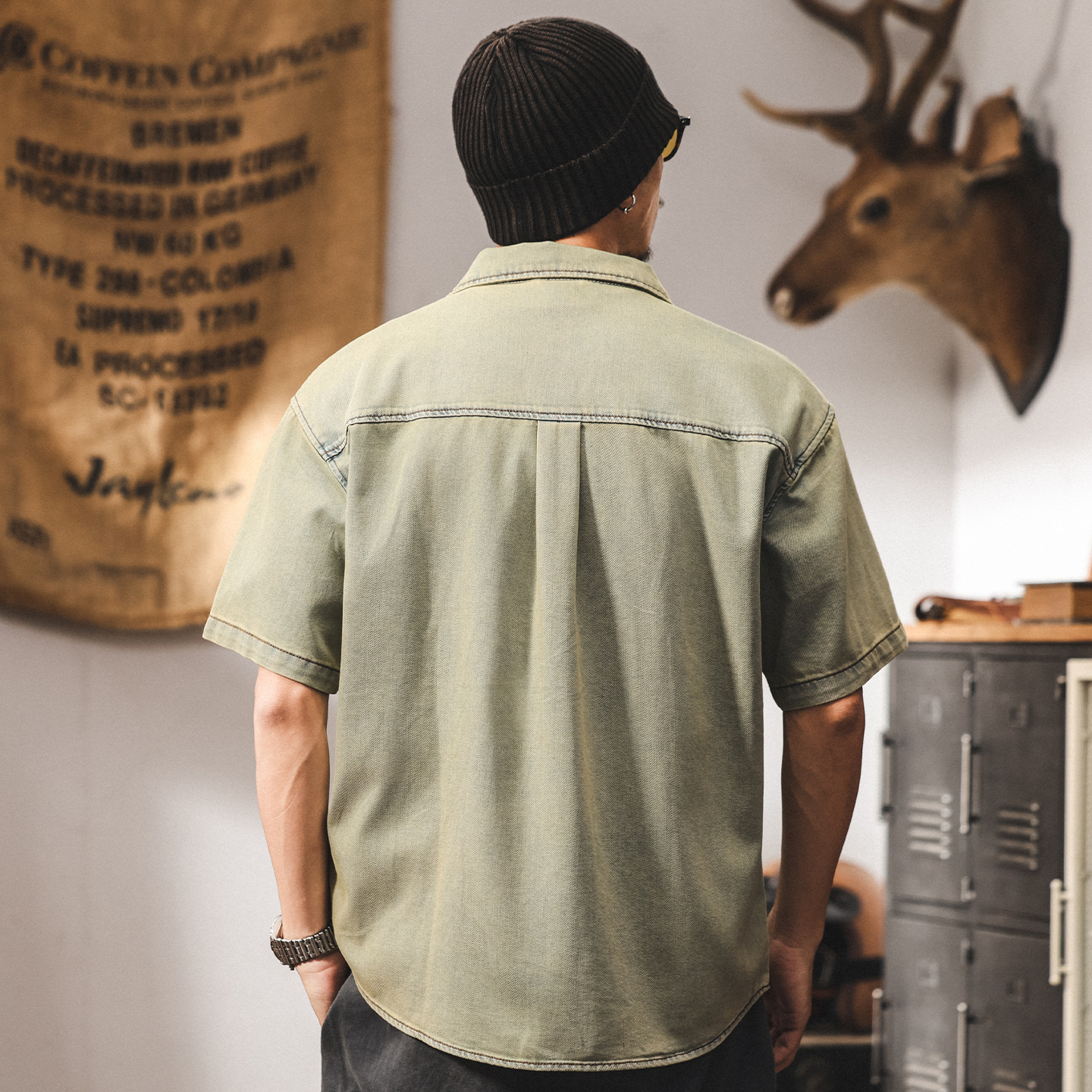 美式復古萊賽爾牛仔襯衫男夏季新款寬鬆潮流痞帥工裝襯衣薄款外套