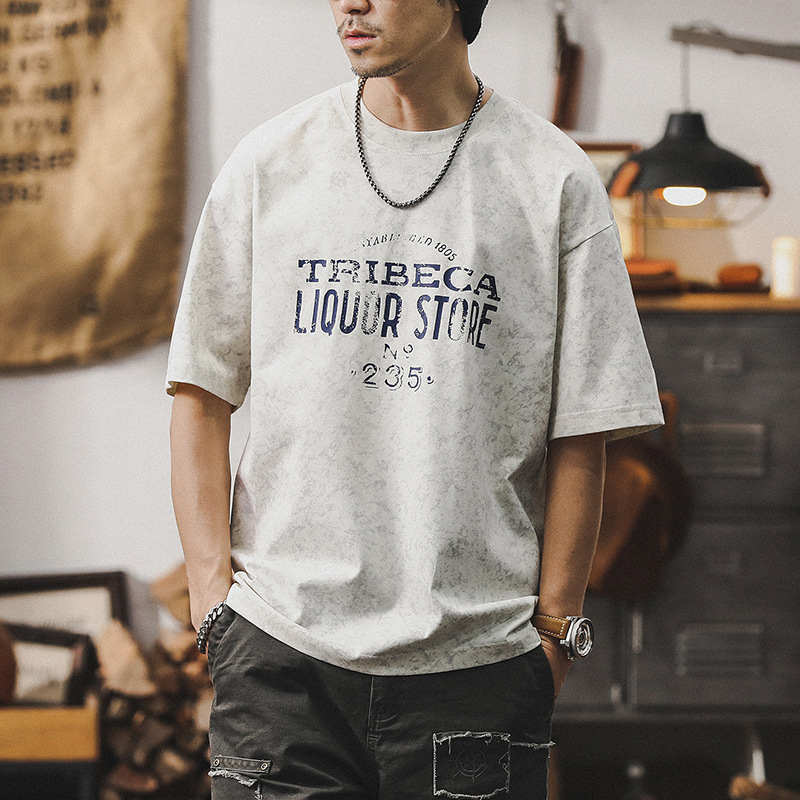 美式復古雲染洗褪重磅T恤男短袖夏季寬鬆休閒上衣男痞帥潮流男裝T