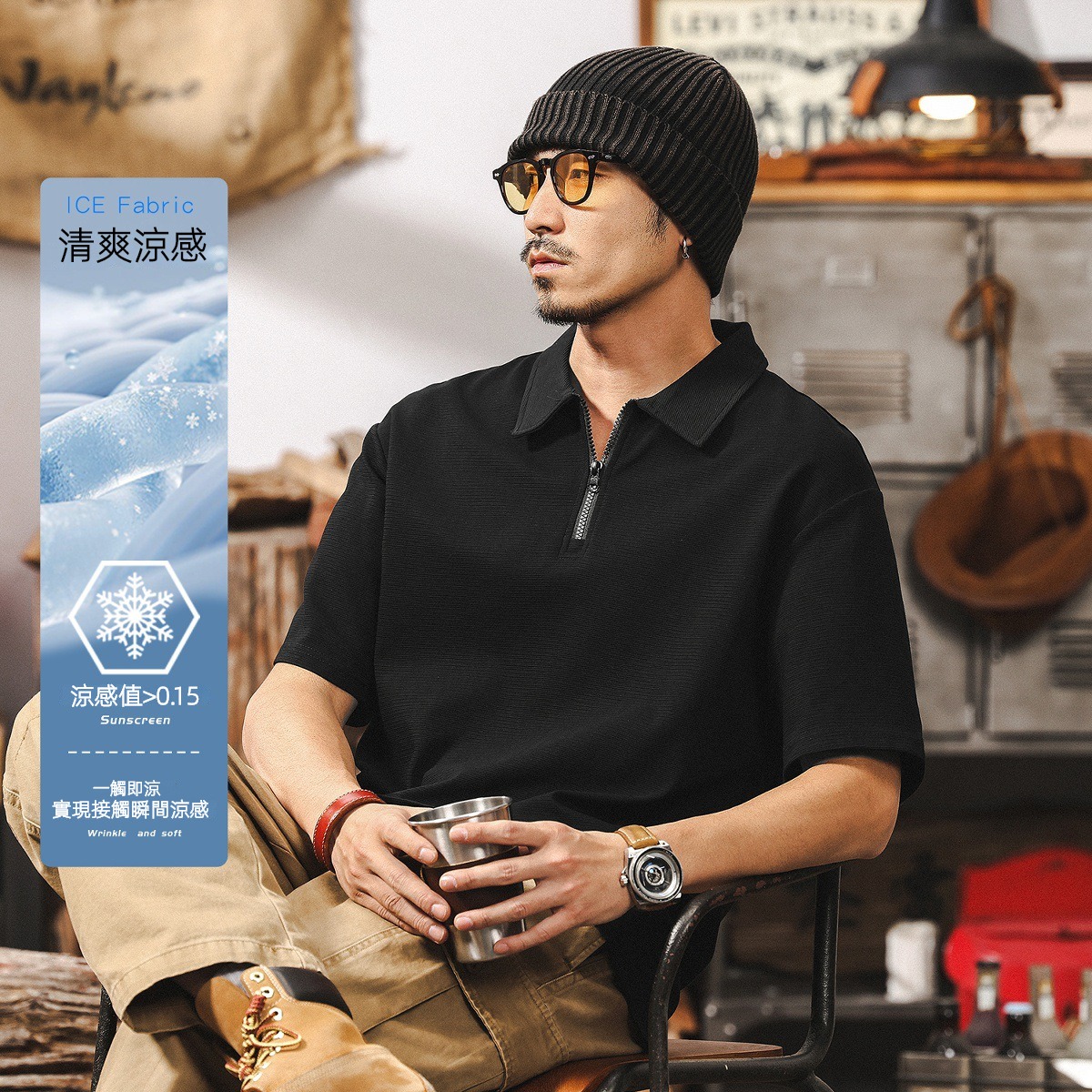 【涼感科技】梯級肌理感短袖男夏季polo衫男2025新款寬鬆翻領T恤