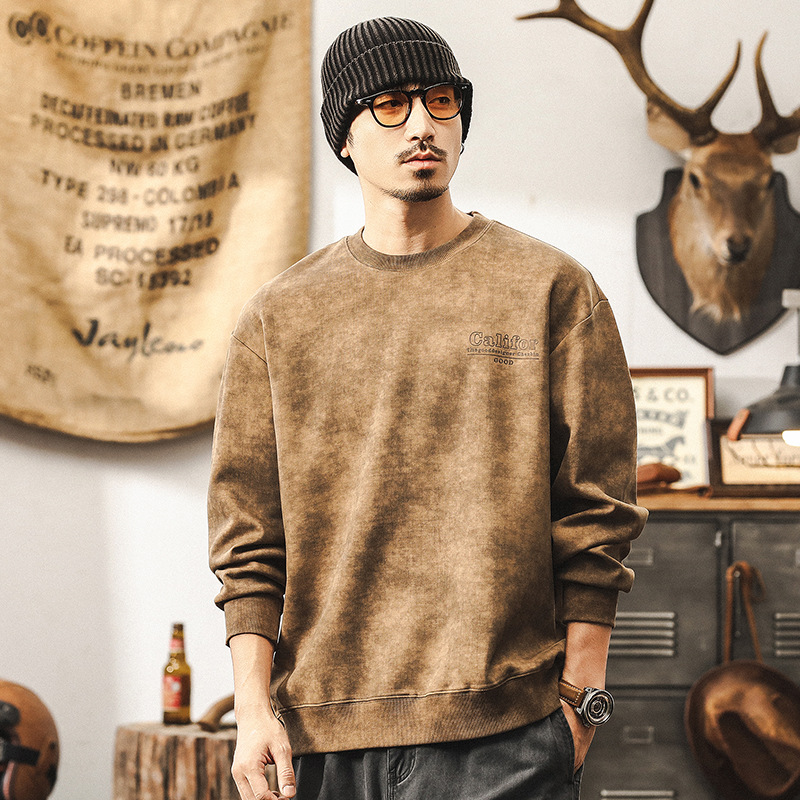 美式復古360g重磅衛衣男秋冬款寬鬆仿水洗做舊潮牌2024新款上衣男