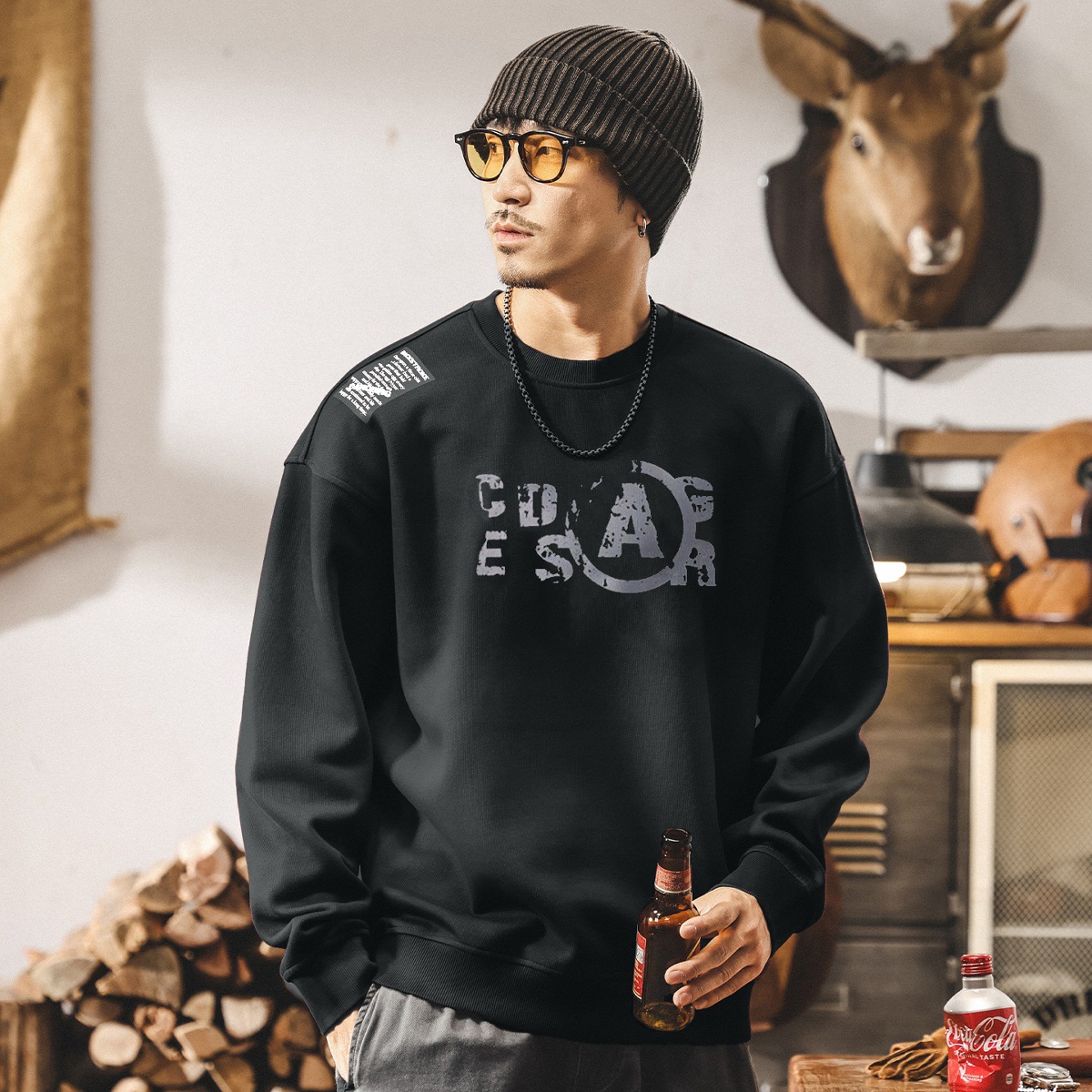 美式復古臟染水洗360g重磅衛衣男春秋2025新款潮牌寬鬆休閒上衣男