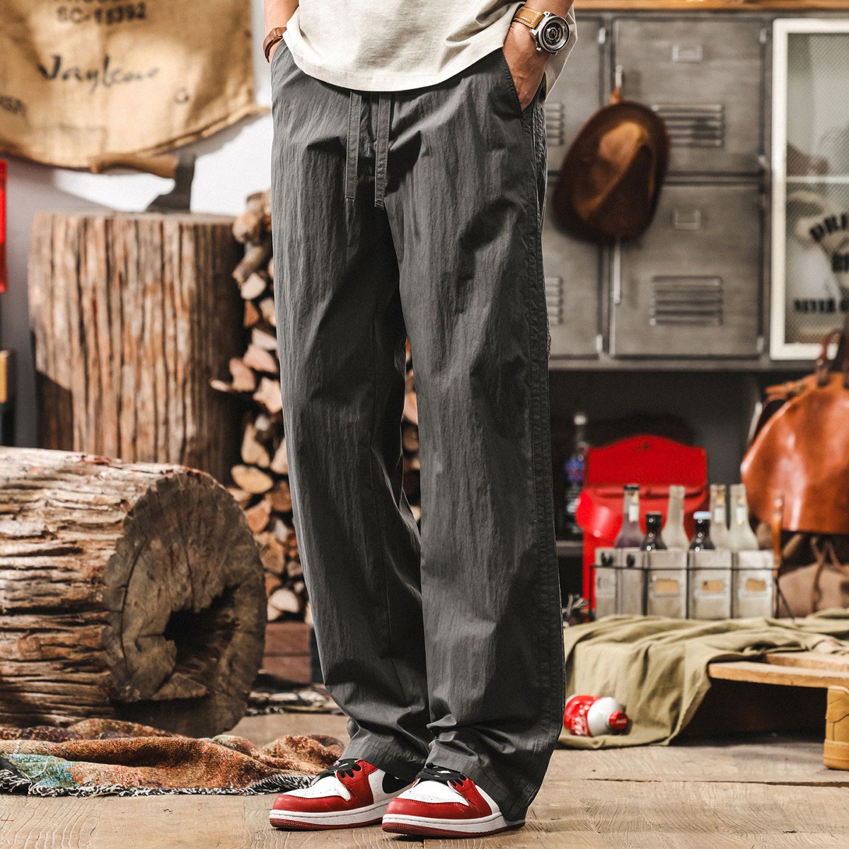 美式復古寬鬆闊腿休閒褲男夏季新款直筒垂感男士褲子薄款速幹褲男