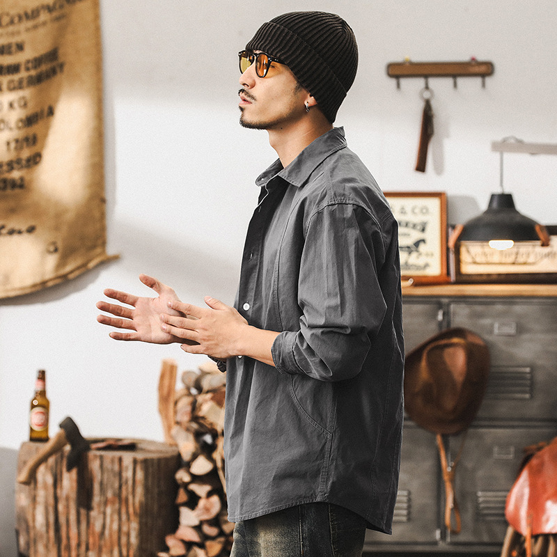 美式復古工裝襯衫男士長袖秋季2024新款帥氣潮流襯衣外套男春秋款