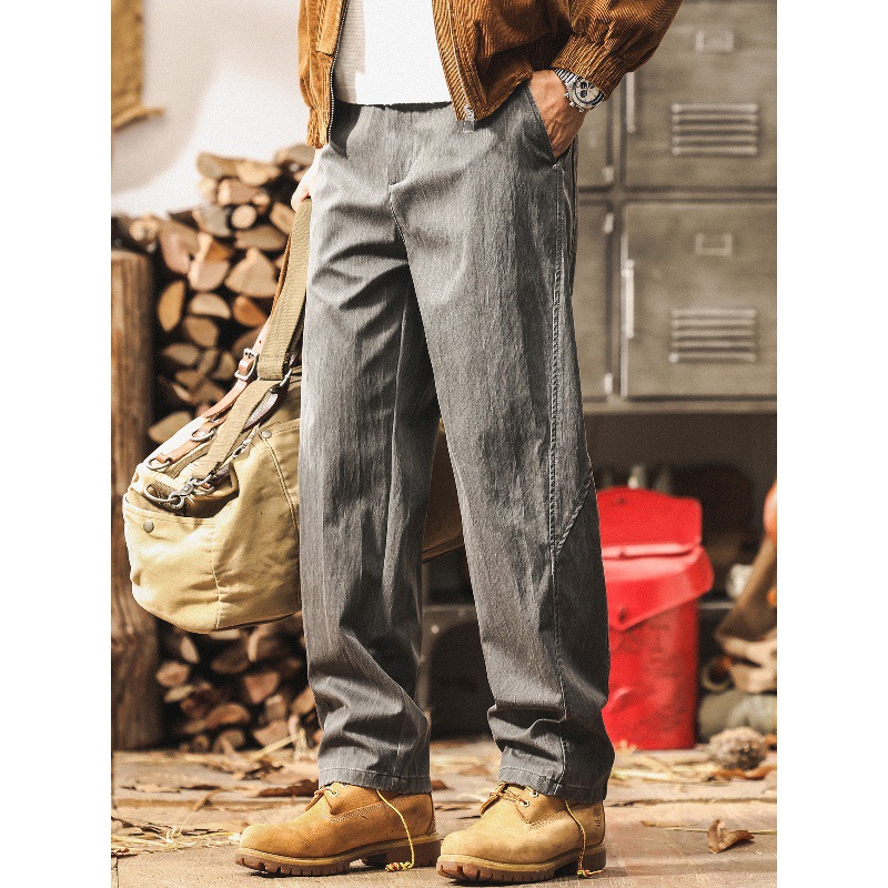 美式復古簡約休閒褲子男秋季新款潮牌直筒菸灰色工裝褲男寬鬆長褲