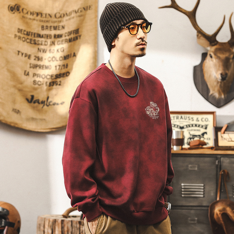 美式復古300g重磅紅色衛衣男秋冬款潮牌衣服男士秋季寬鬆上衣男款