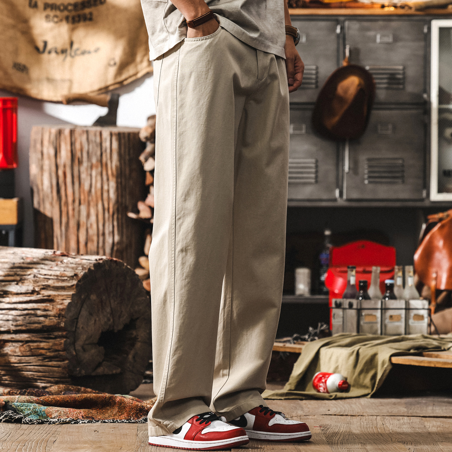 萊賽爾天絲薄款褲子男士夏季新款美式2025寬鬆大碼簡約直筒休閒褲