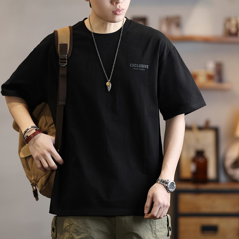 230g重磅短袖T恤男士簡約百搭印花體恤夏季寬鬆圓領半袖上衣T潮流