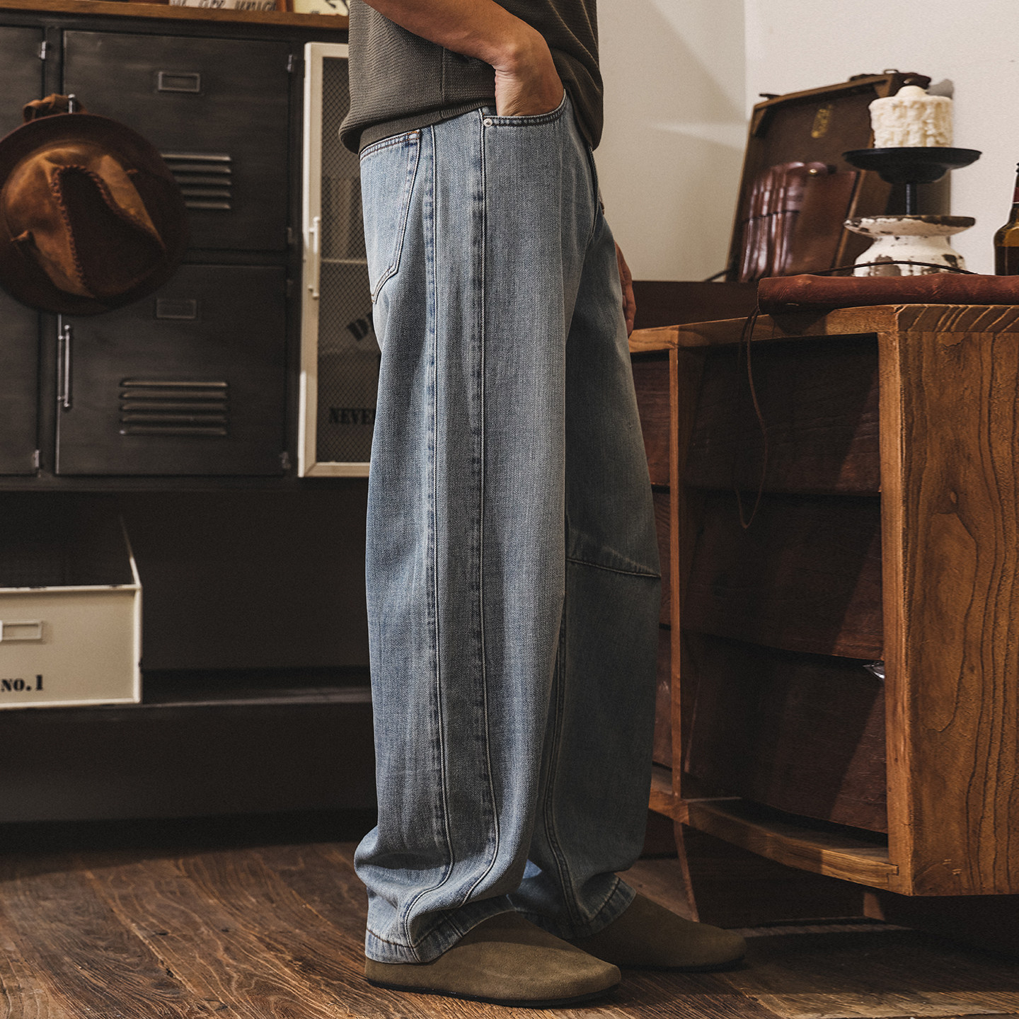 美式復古彎刀牛仔褲男士春季2026新款重磅潮流休閒褲男寬鬆闊腿褲