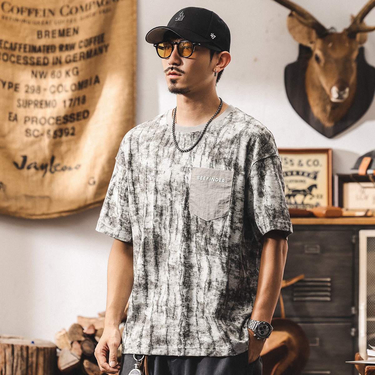 夏季新款T恤男夏季男士短袖2025寬鬆大碼輕奢提花美式休閒體恤潮T