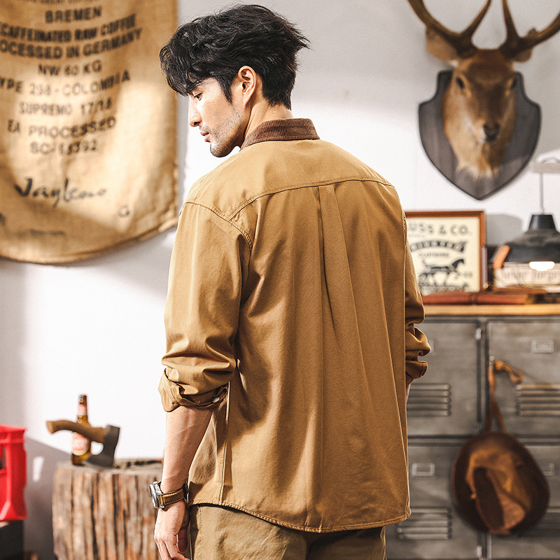 美式復古重磅高級感萊塞爾襯衫外套男抗皺垂感阿美咔嘰工裝襯衣男