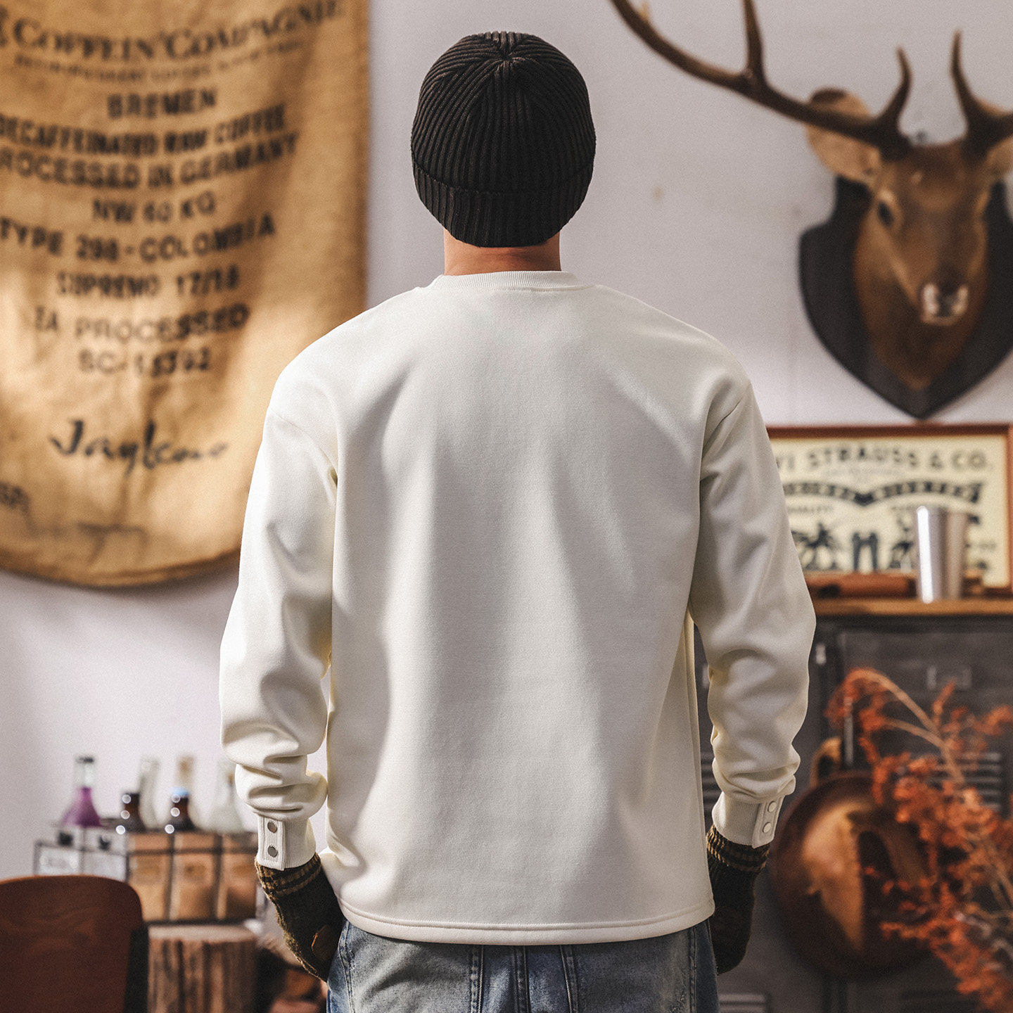 美式復古重磅加絨衛衣男款冬季加厚亨利領長袖男T恤潮牌寬鬆上衣