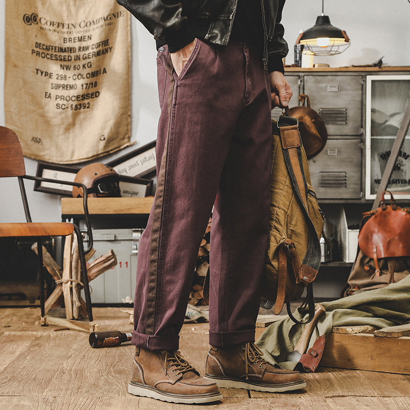 美式複古重磅工裝褲子男秋季2024新款男士休閑褲寬松大碼直筒長褲