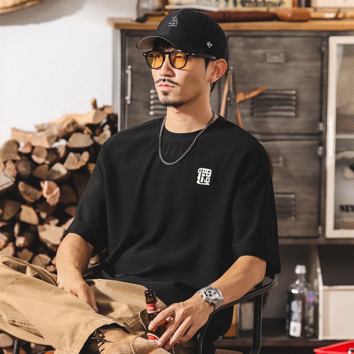 涼感抑菌防曬速幹男士短袖t恤夏季新款冰絲體恤寬鬆潮牌半袖上衣T