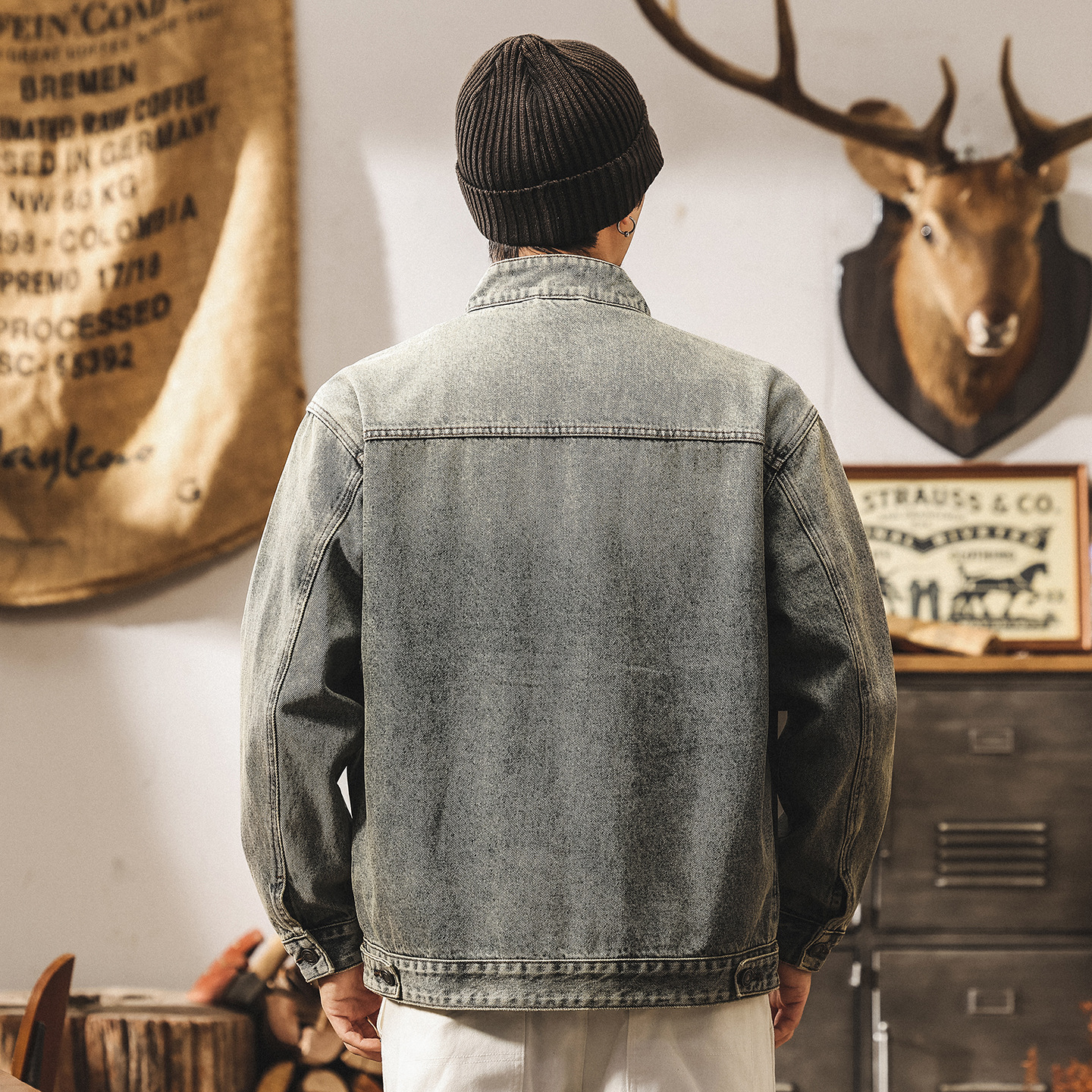 美式復古牛仔外套男秋季2025新款潮牌寬鬆帥氣重工機車夾克男秋冬