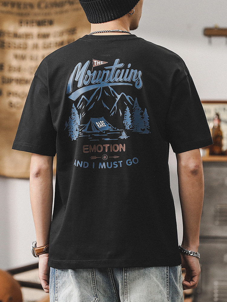 美式山系戶外重磅T恤男短袖夏季寬鬆大碼體恤男潮牌男士上衣