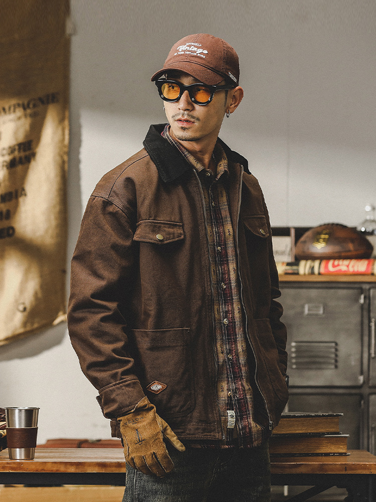 美拉德工裝夾克男2024年春秋款美式復古重磅寬鬆休閒底特律外套男