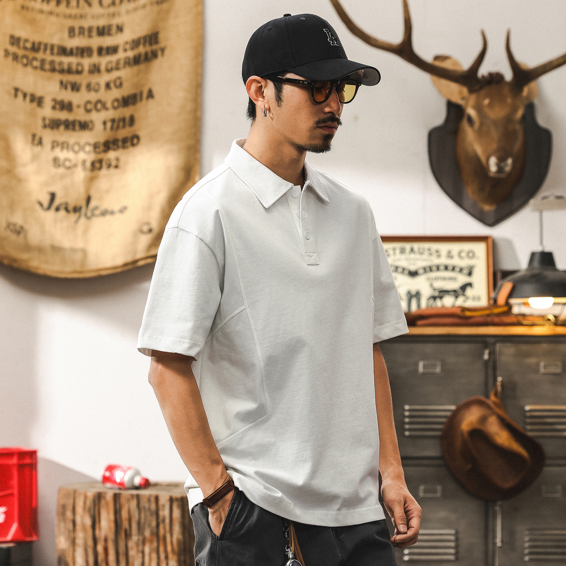 美式復古基礎純色短袖Polo衫男夏季重磅T恤男款潮牌寬鬆上衣