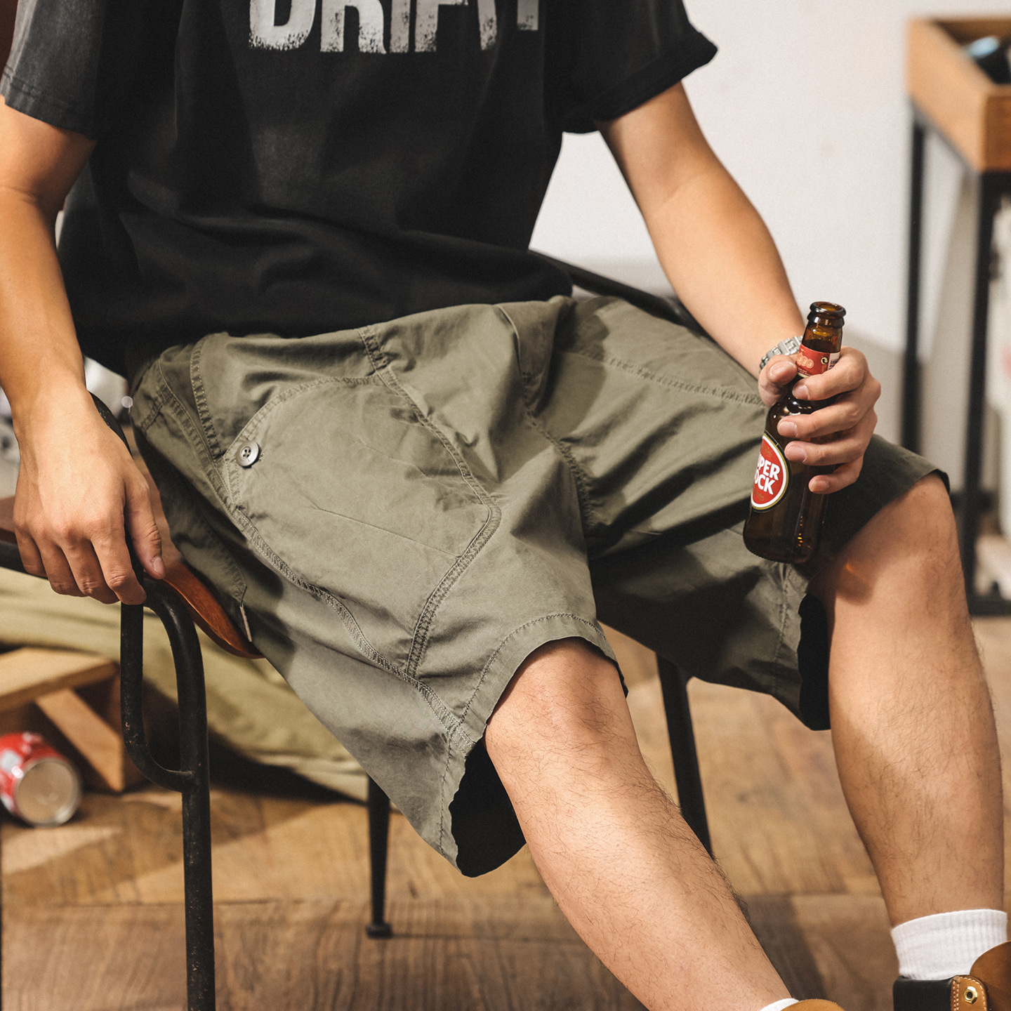 軍綠色工裝短褲男夏季新款潮牌直筒中褲寬鬆休閒美式五分褲潮