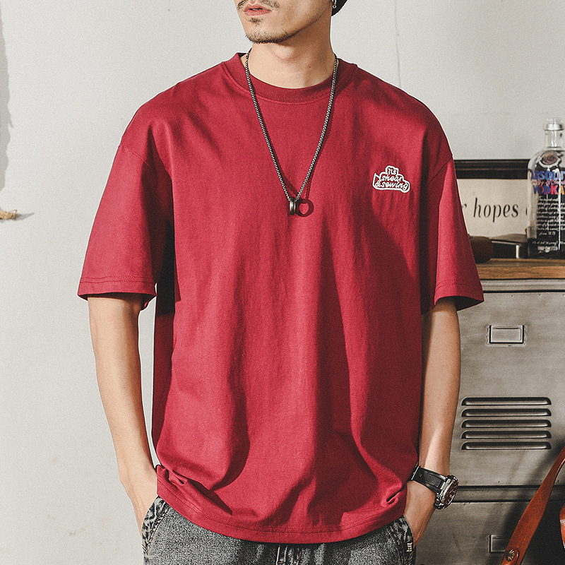 美式重磅280g短袖T恤男t夏季高級感體恤休閒寬鬆大碼紅色上衣