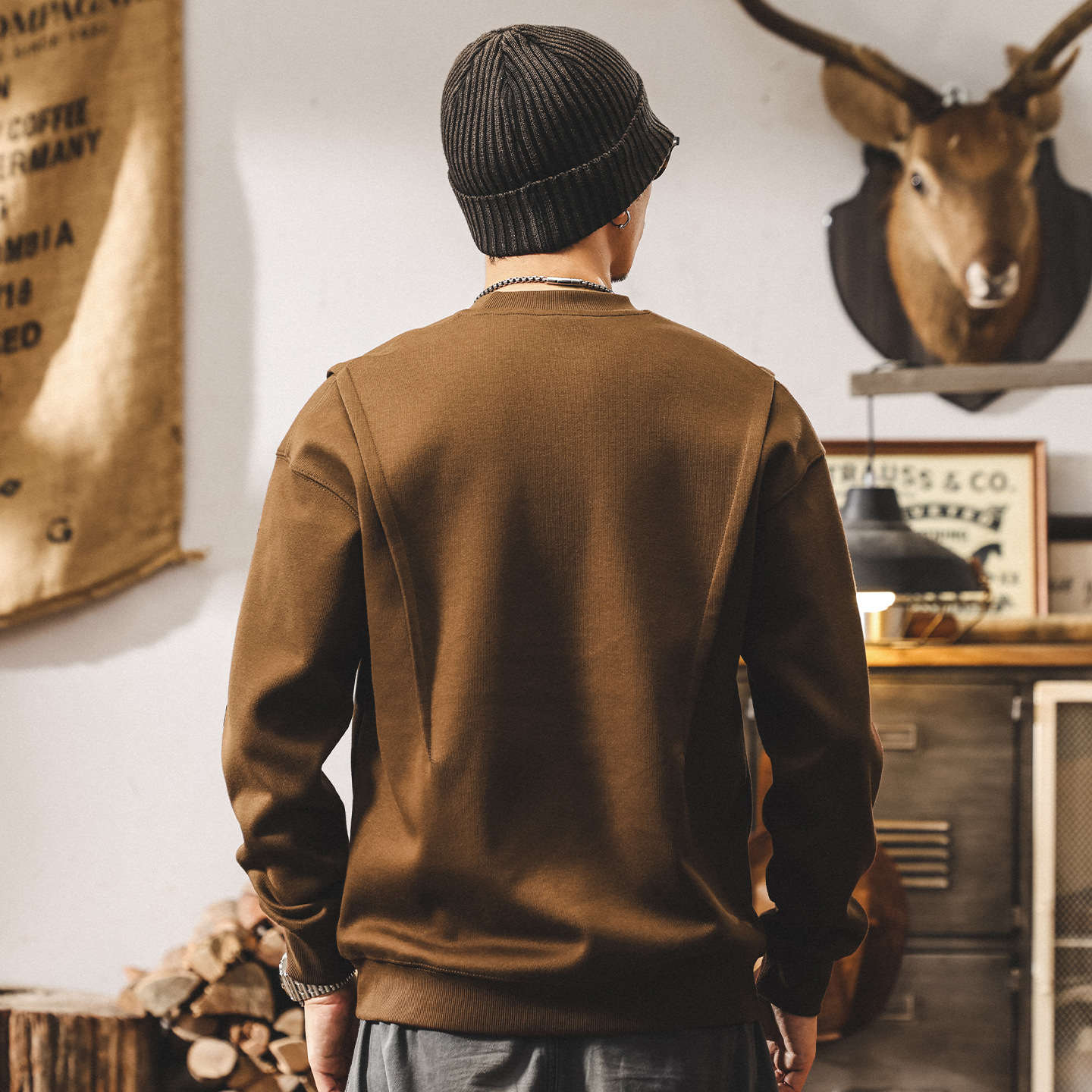 美式復古廓形重磅衛衣男春秋新款潮牌設計感結構寬鬆大碼男士上衣