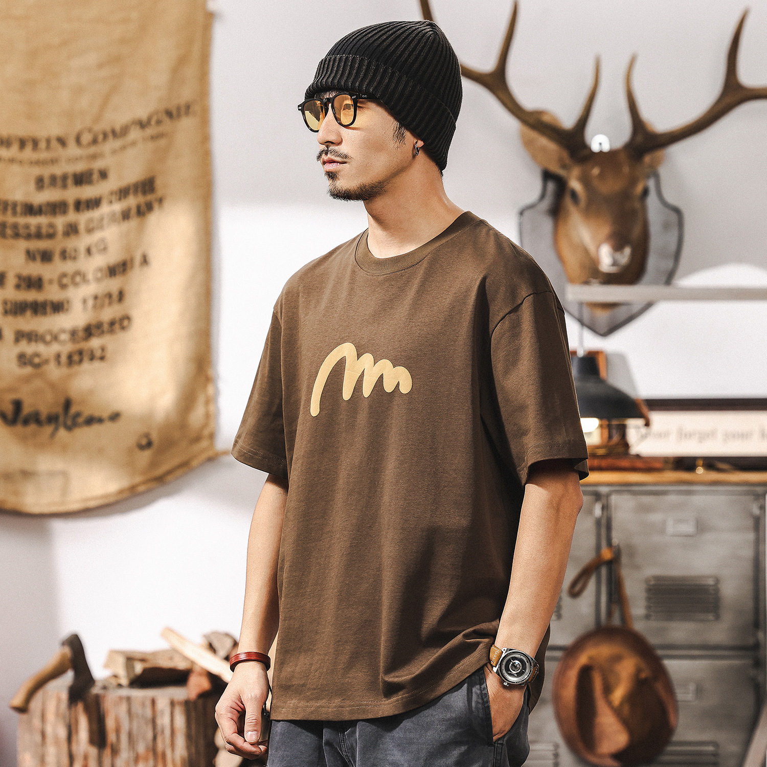 美式復古T恤短袖男款夏季2025新款潮流重磅寬鬆半袖男士上衣