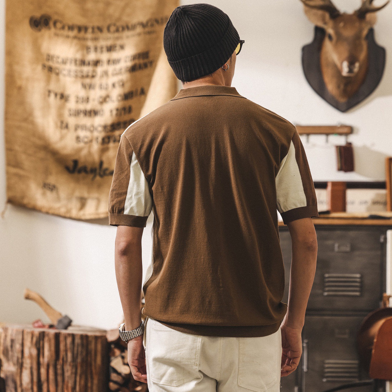 美式復古撞色短袖男款Polo衫夏季新款老錢風針織潮牌T恤男士上衣T