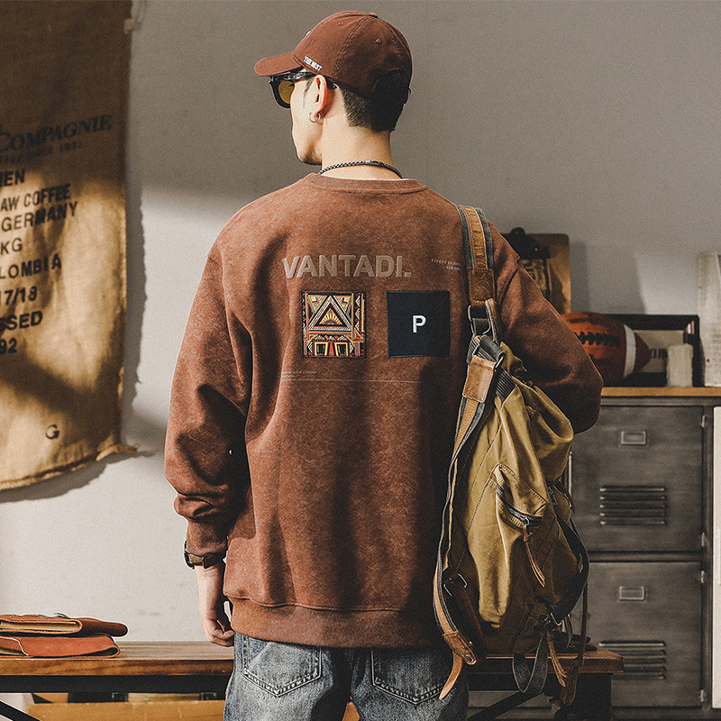 杰雷諾美式重磅350g潮流印花衛衣男秋冬款復古做舊休閒長袖上衣男