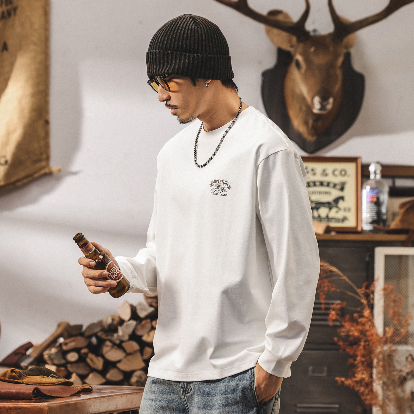 美式復古長袖男t恤2025新款山系男裝300g重磅寬鬆休閒純棉上衣男T