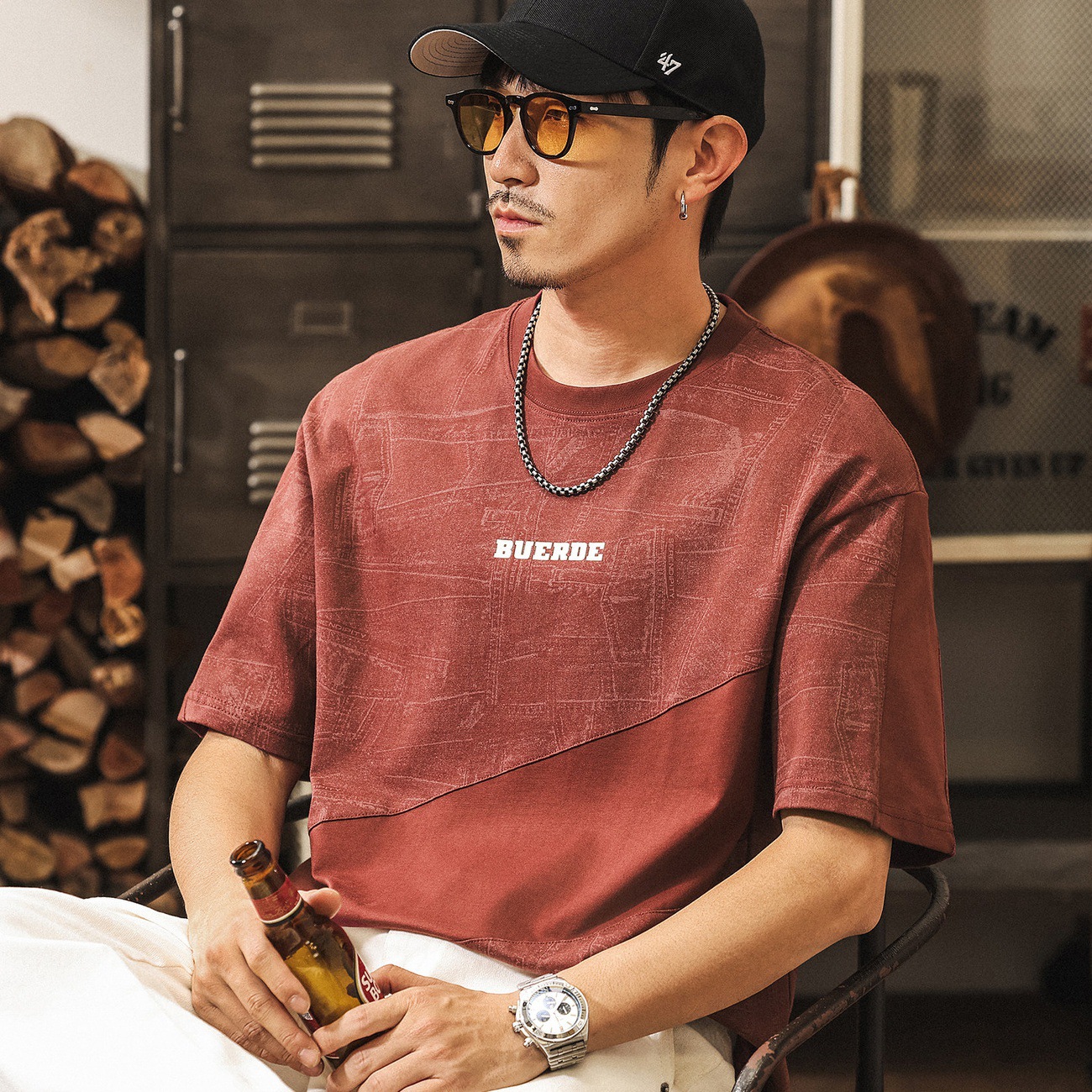 美式復古重磅T恤短袖男款夏季2026新款潮牌印花寬鬆半袖體恤