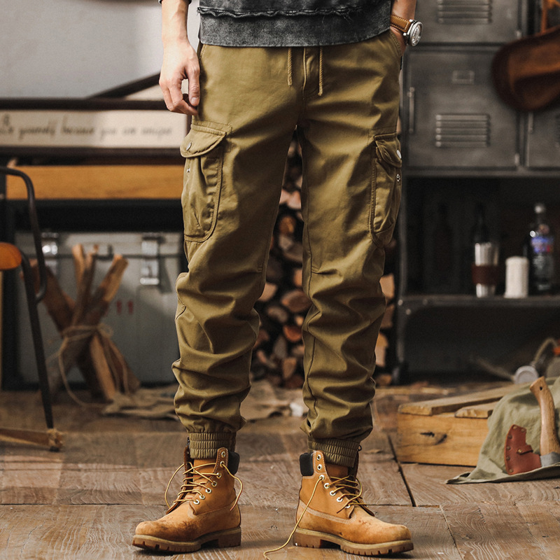 美式復古秋季工裝褲子男2024新款寬鬆休閒褲戶外機能戰術束腳褲男