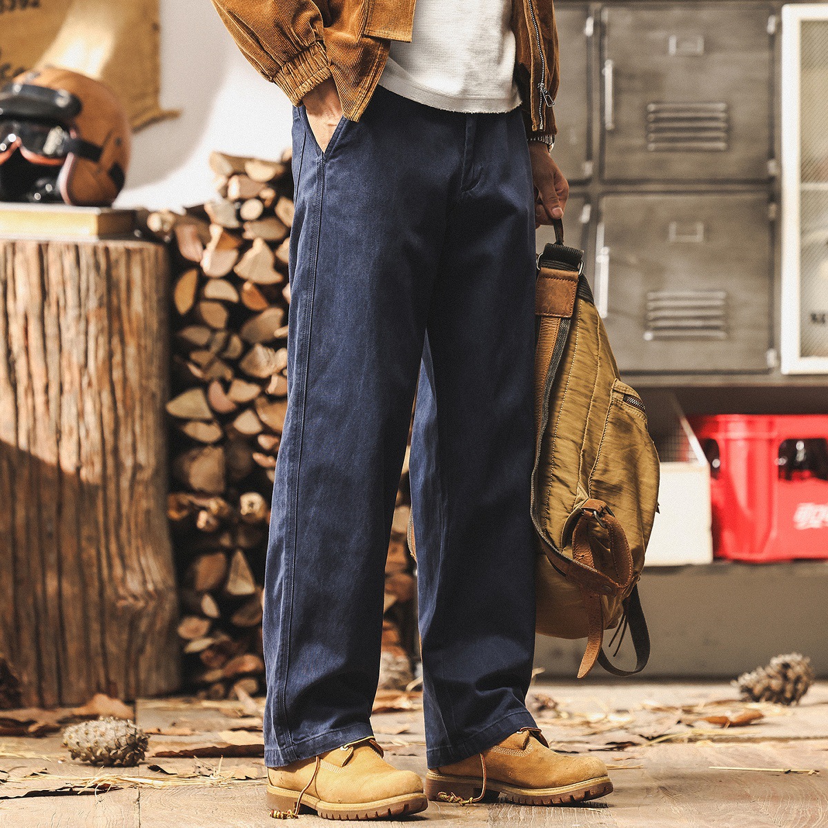 萊賽爾天絲高級感男士休閒褲2025新款潮牌秋季寬鬆直筒藏青色褲子