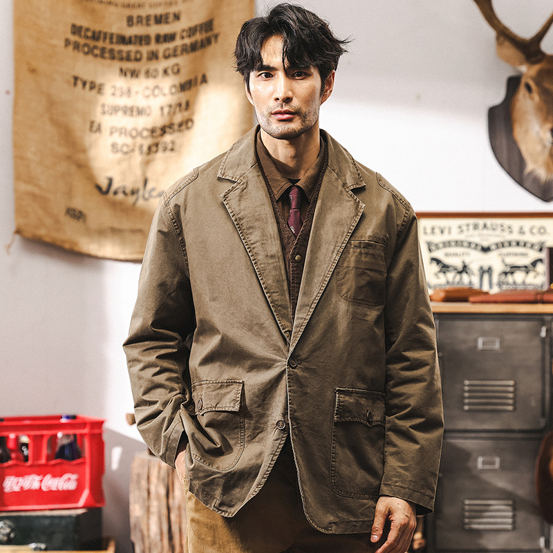 美式復古阿美咔嘰休閒西裝外套男秋冬款潮牌英倫老錢風古著西服男