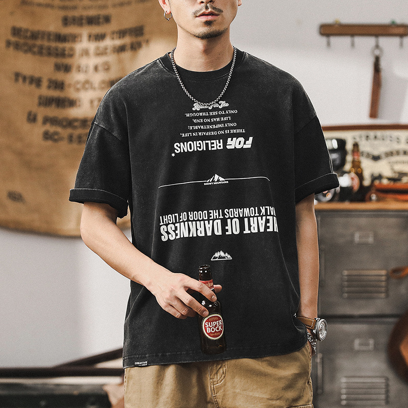 杰雷諾16S重磅T恤男短袖夏季美式復古寬鬆大碼印花體恤上衣男