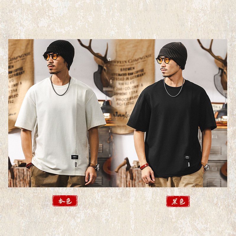 雲梯棉拼接提花涼感T恤2025新款短袖男夏季潮牌美式復古寬鬆上衣T